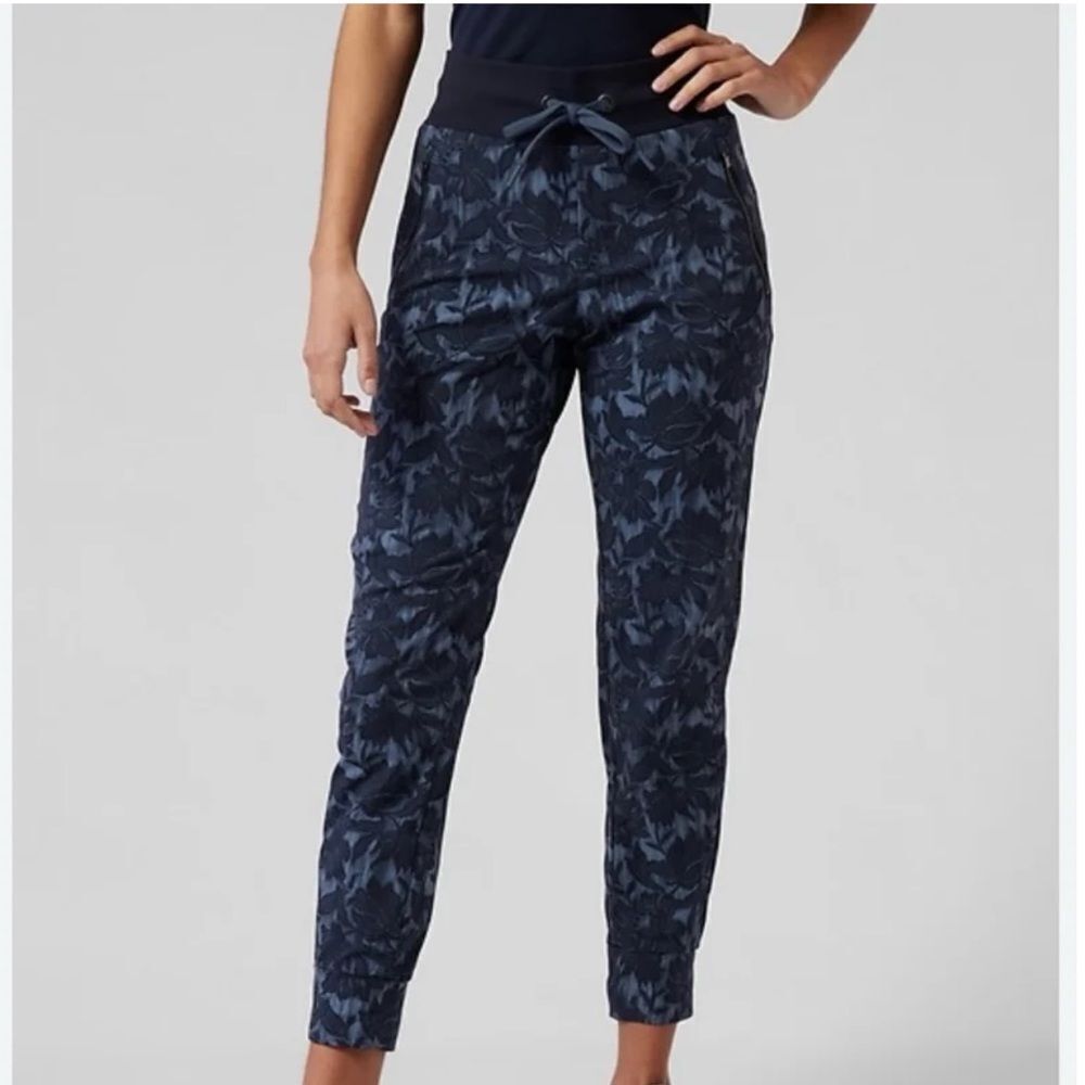 Athleta Blue Trekkie North Floral Jogger Pants Women Size 10